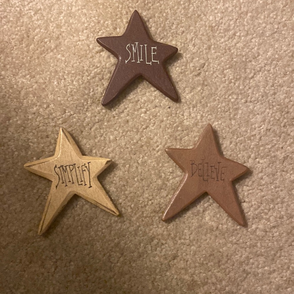 Set of Three Decorative Wooden Star Plaques Magnets